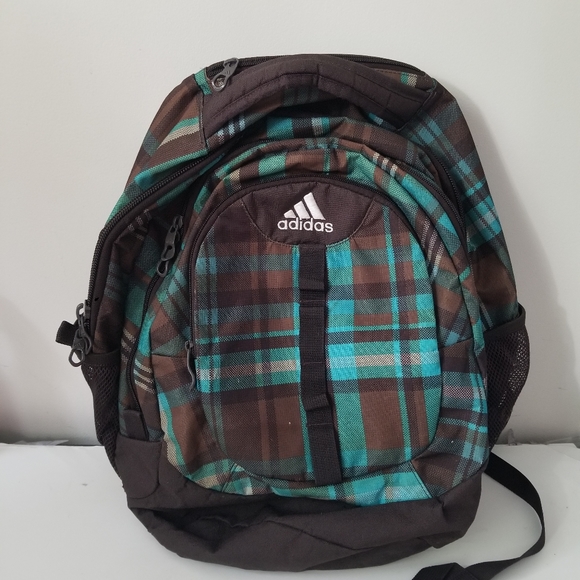 *SOLD* ADIDAS backpack plaid brown green - Picture 2 of 4